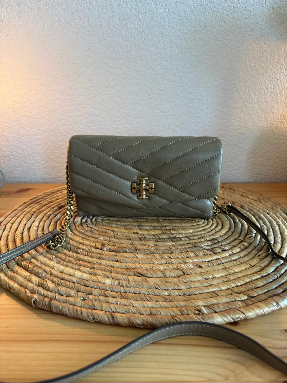 Tory Burch Quilted Leather Chain Crossbody - Taupe with Gold Hardware - Picture 2 of 7